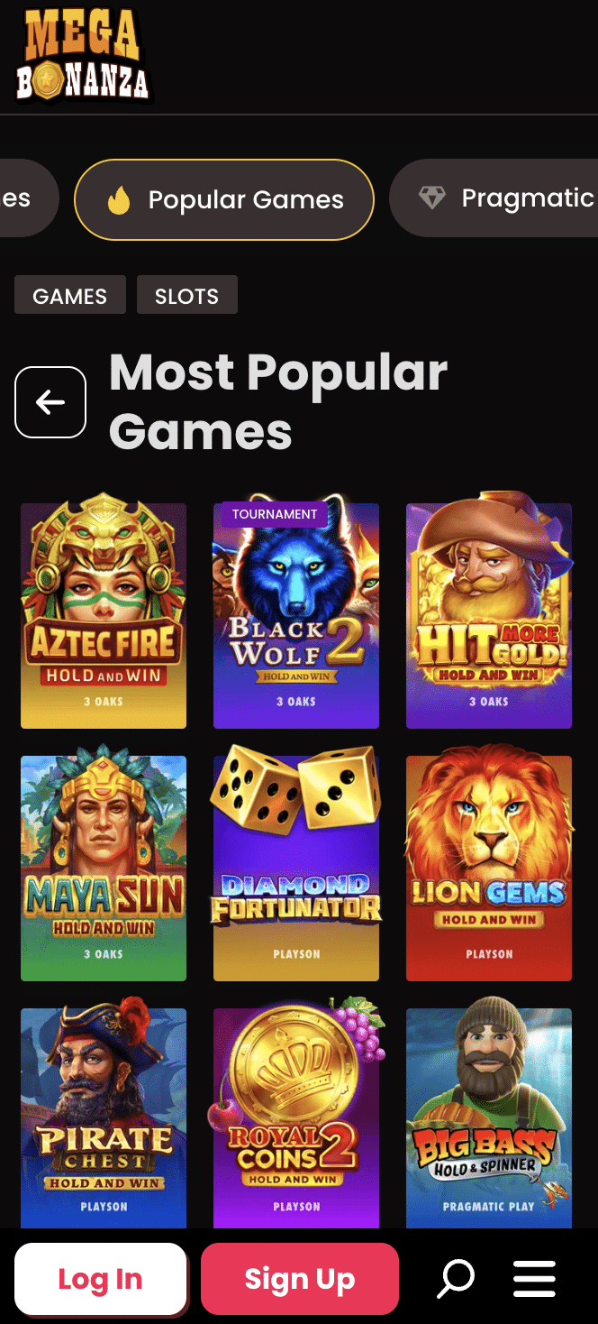 Most popular games at Mega Bonanza social casino